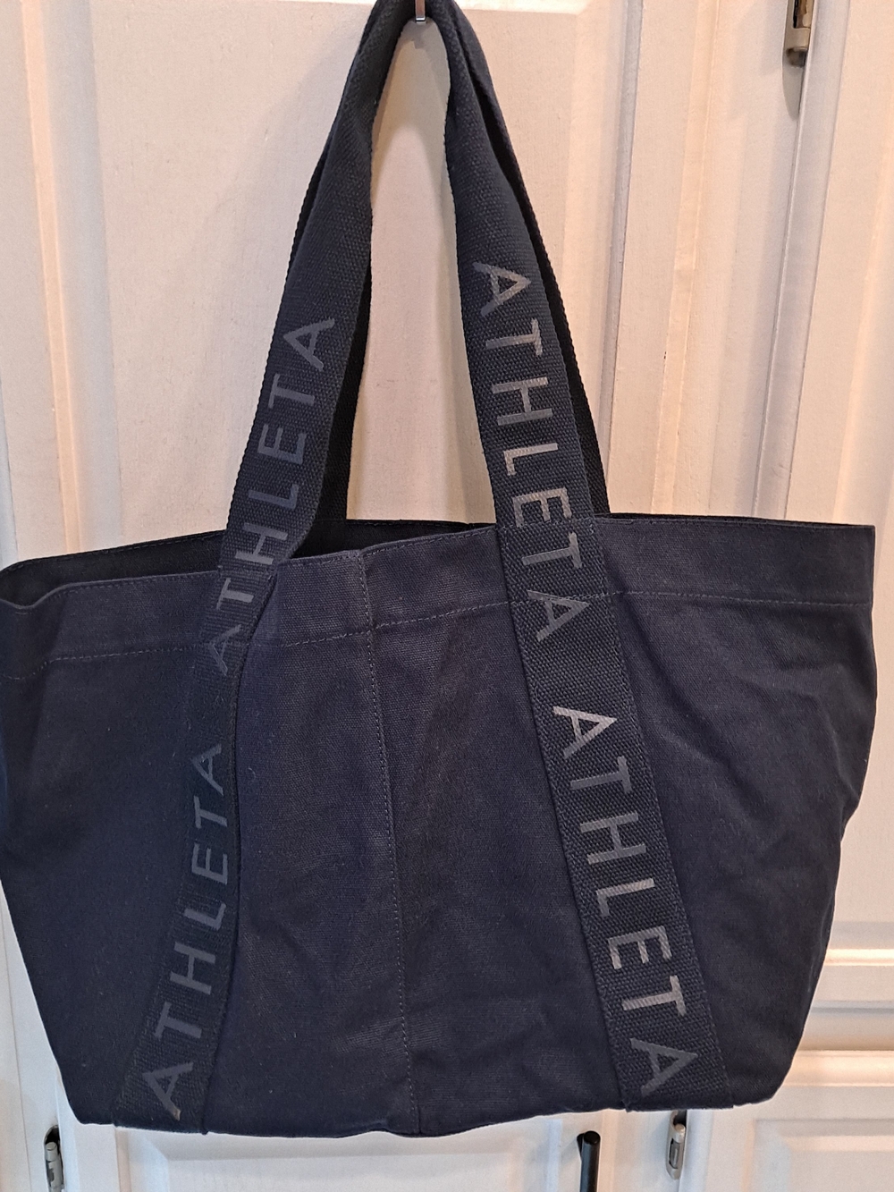 Athleta Logo Dark Navy Cotton Canvas Tote Bag Work Gym Travel Commuting - Picture 5 of 8
